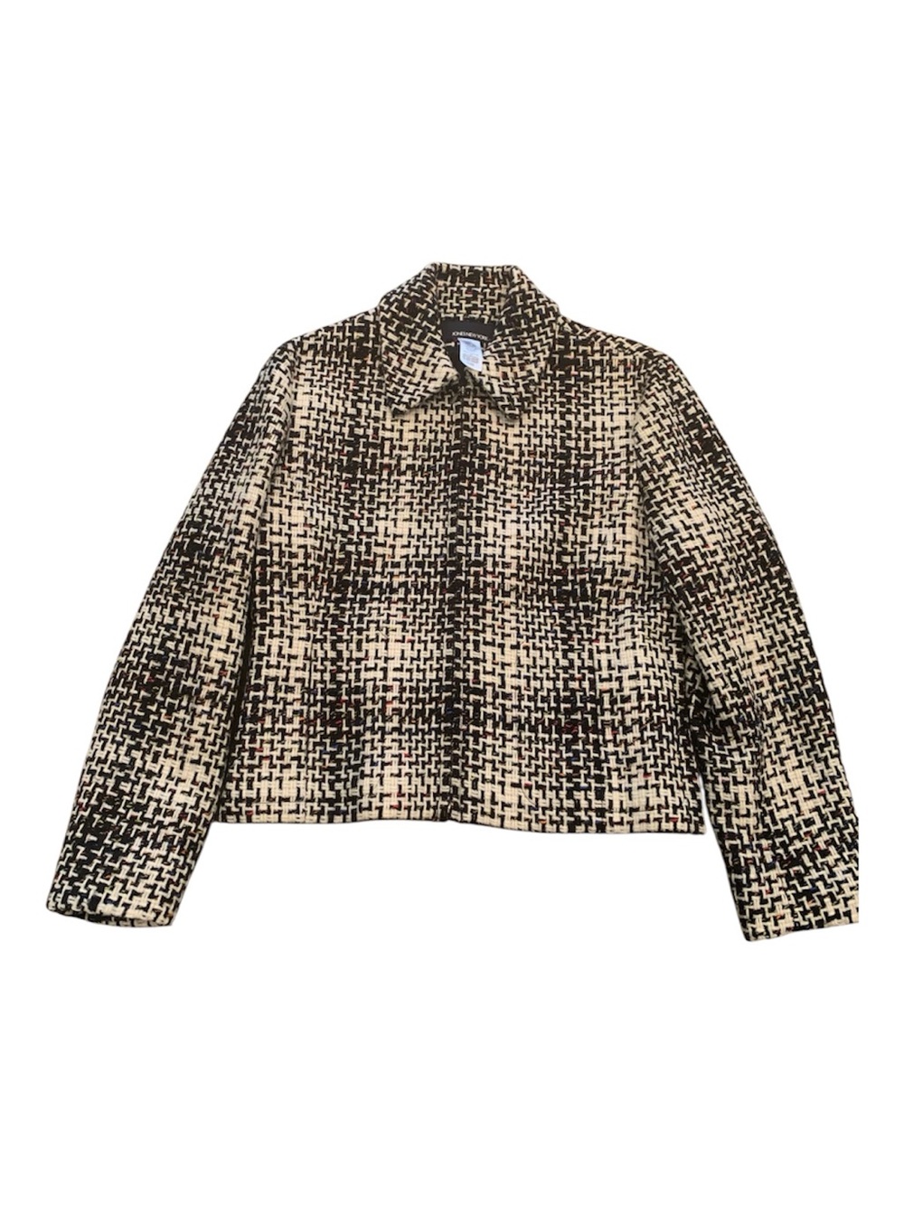 Jones New York Black and Cream Plaid Cropped Blazer